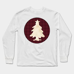 Christmas tree silhouette over a black and red tile pattern Long Sleeve T-Shirt